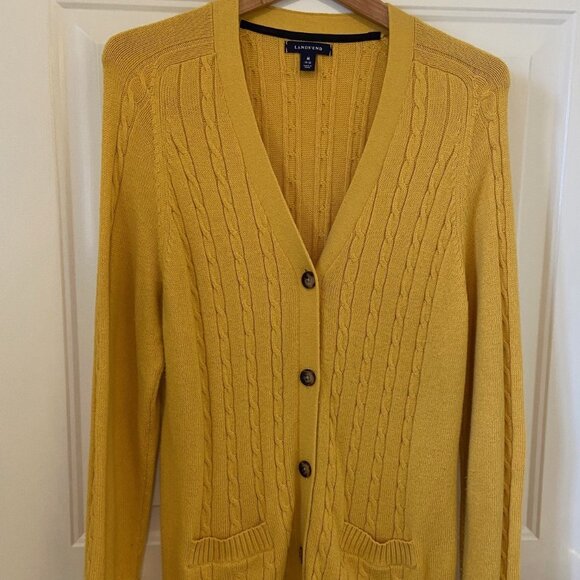 Lands End Sweaters - LandsEnd cabled gold sweater with pockets size M 10-12
